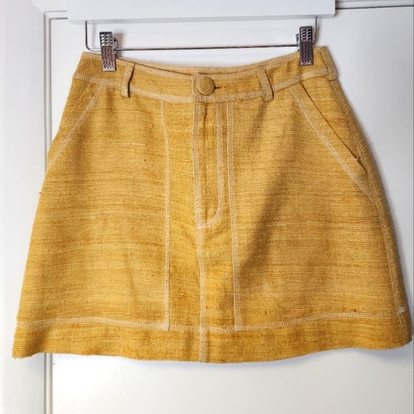 MOSCHINO COUTURE Vintage Yellow Mustard Silk Linen Blend Knit Mini Skirt SZ 6 - Picture 2 of 16